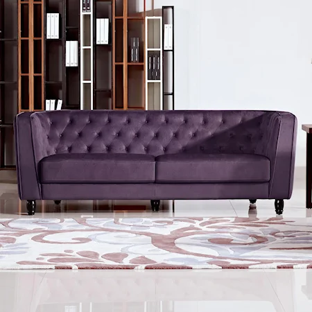 Button Tuft Fabric Sofa in Plush Purple